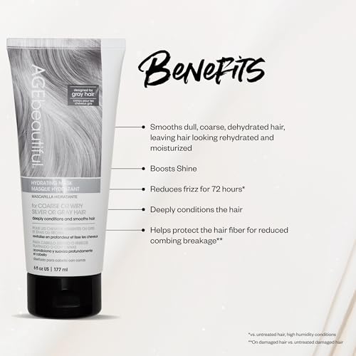 AGE beautiful Hydrating Mask for Wiry, Coarse Silver or Gray Hair, with Silk Amino Acids & Keratin, Deeply Condition & Reduce Frizz for Smooth, Shiny Hair