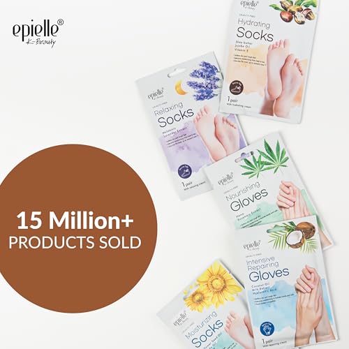 Epielle Hydrating Hand & Foot Masks, Relieve and Soften for Dry, Overworked Skin, Self Care Gifts for Women, Spa Kit, 6 Moisturizing Gloves & 6 Moisturizing Socks (Hydrating Foot & Hand Mask 12-Pack)