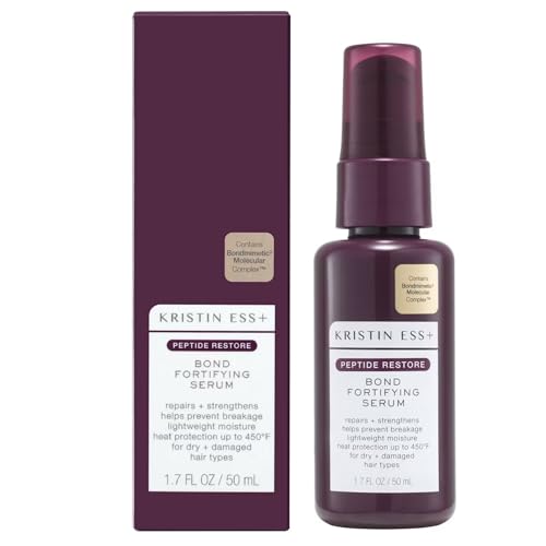 Kristin Ess+ Peptide Restore Fortifying Hair Serum for Frizz & Damaged Hair - Moisturizing Peptide Bond Repair with Heat Protectant - Vegan, Sulfate Free, 1.96 fl oz
