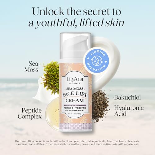LilyAna Naturals Bakuchiol Face Lift Cream with Sea Moss and Peptide Complex - Face Cream for Women - Moisturizing and Lifting Facial Cream - Anti-Aging Overnight Moisturizer - Made in the USA - 1 oz