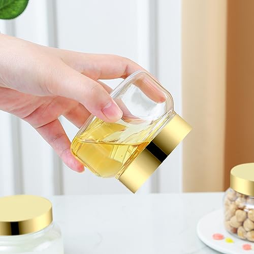 24 Pack 8 Oz Plastic Containers With Lids and Waterproof Label BPA Free - Refillable Transparent Cosmetic Containers for Body Butter,Sugar Scrubs,Cream,Lotions,Candy,Bath Salt (Gold, 8 oz)