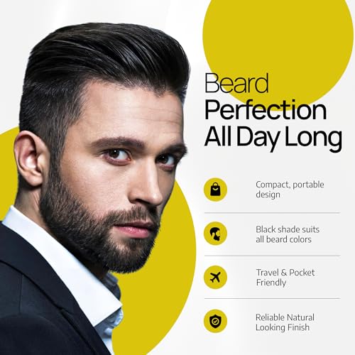 Beard Filler Pen (4-Tip) - Black Beard Pencil Filler for Men Waterproof Patchy Beard Solution - Beard Filler Kit Long Lasting Beard Filling Pen with Brush