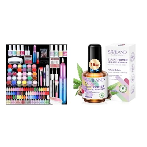 Saviland Dip Powder Nail Kit with Drill 60PCS with 2024 15ml Nail Primer No Lift