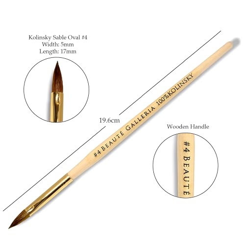 Beaute Galleria 3 Pieces Kolinsky Sable Oval Acrylic Nail Art Brush Set, Manicure Detail Painting Nail Art Pen (Size 4, 8, 10)