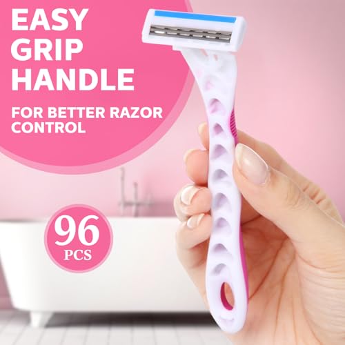 96 Count Women's Disposable Razors Blades Bulk 3 Blade Razors for Women Disposable Head Razor Sensitive Skin Razor Comfortable Shave for Bathing Hotel Travel