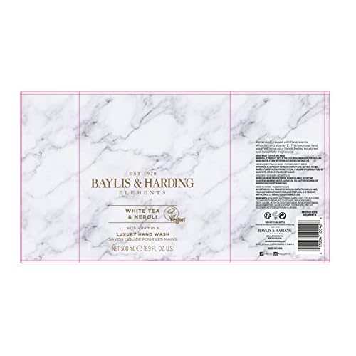 Baylis & Harding Liquid Hand Soap Wash with Dispenser, Elements, White Tea & Neroli, 16.9oz/500ml