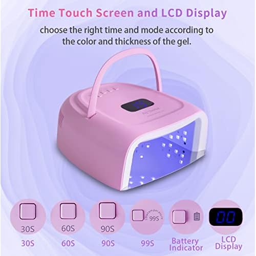 Rechargeable LED Gel Nail Lamp,60W Cordless UV Led Nail Light Nail Dryer for Gel Nails with Lifting Handle Touch Sensor LCD Screen (Pink)