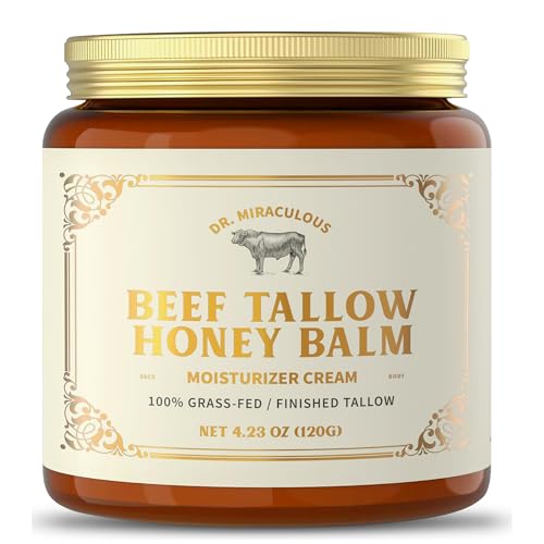 100% Grass-Fed Whipped Beef Tallow and Honey Balm for Skin, Moisturizer for Face & Body with Organic Beeswax & Organic Honey Balm, All Natural Formula, 4.23OZ (120G)