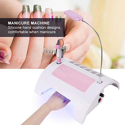 5 in 1 Nail Dust Collector with Drill, 60W Electric Nail Vacuum Dust Collector Extractor Nail Dust Cleaner Manicure Light Hand Rest Pillow Dust Suction Machine for Manicure Pedicure (US)