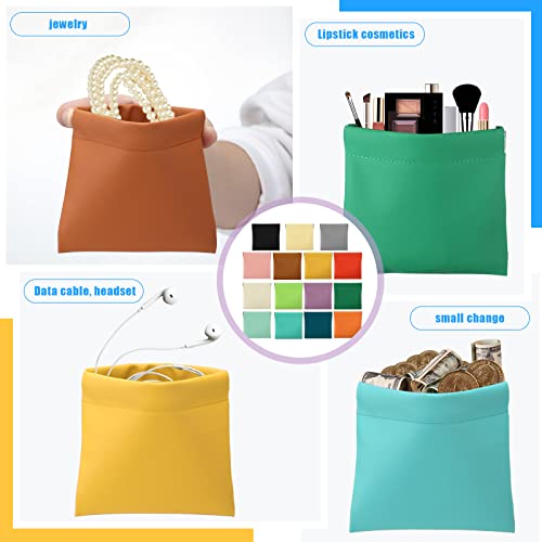 Hoolerry 30 Pcs Small Makeup Bag Portable Mini Women's Leather Pouches Self Closing Coin Purse Bulk Waterproof Lambskin Cosmetic Bag for Travel Lipstick Cosmetic Headphones Jewelry