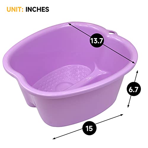 Extra-Large Foot Bath Soak Tub 2-Pack ? Durable Massage Basins for Home Relaxation, Fits Large Feet, Non-Slip Base Purple/Purple