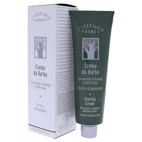 L'Erbolario Baobab and Green Coffee Shaving Cream - Non Foaming for More Razor Control - Emollient Action Prepares Your Skin for A Very Gentle and Easy Shave - Tones and Softens Your Skin - 5.07 Oz