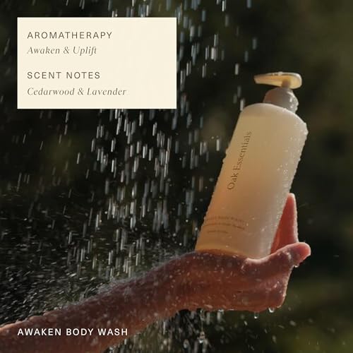 Oak Essentials Awaken Body Wash | Hydrating Shower Gel with Lavender Oil, Cedarwood Oil & Rice Bran Extract, 1.7 Fl Oz