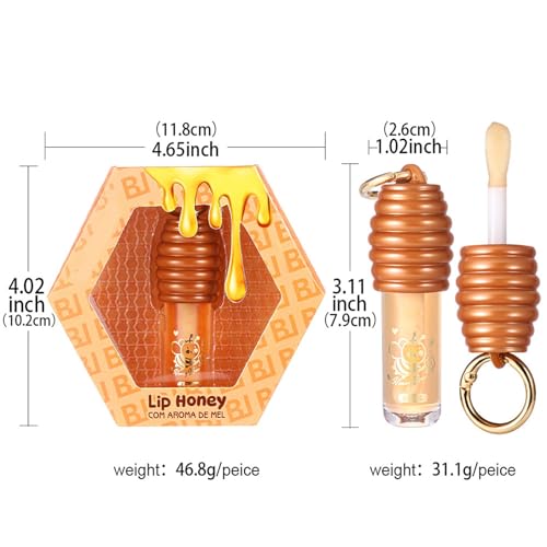 Honey Hydrating Lip Oil,Cute Lip Gloss Keychain,Clear Lip Oil for Women,Lip Gloss Flavoring Oil With Vitamin E Moisturized Shiny Lips for Girls