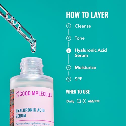 Good Molecules Hyaluronic Acid Serum Pack 2 ? 30 ml Each | 1% Hyaluronic Acid, Non-Greasy Ultra Hydrating Serum, Facial Moisturizer for Plumper Skin, Skin Care for Face