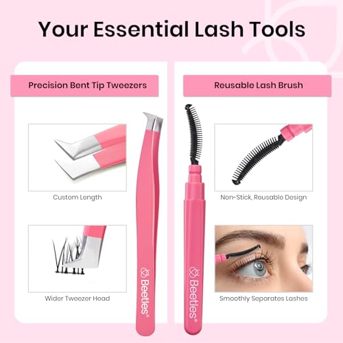 Beetles Lash Clusters Kit Natural Eyelash Clusters Kit 140pcs Individual Lash Extension Kit 9-16mm False Eyelash Extension Kit Lash Clear Adhesive, Brush and Tweezers DIY Lash Kit Sincerity KNS002