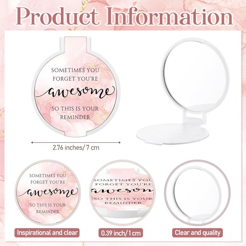 25 Set Inspirational Compact Mirror Bulk for Women Sometimes You Forget You're Awesome Motivational 2.76 Inch Small Double Sided Folding Pocket Mirror for Womens Day Mothers Day(Pink Marble)