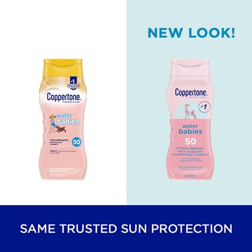 Coppertone WaterBabies Baby Sunscreen Lotion SPF 50, Hypoallergenic Sunscreen for Babies, Water Resistant, Pediatrician Recommended, 8 Fl Oz Bottle (Pack of 2)
