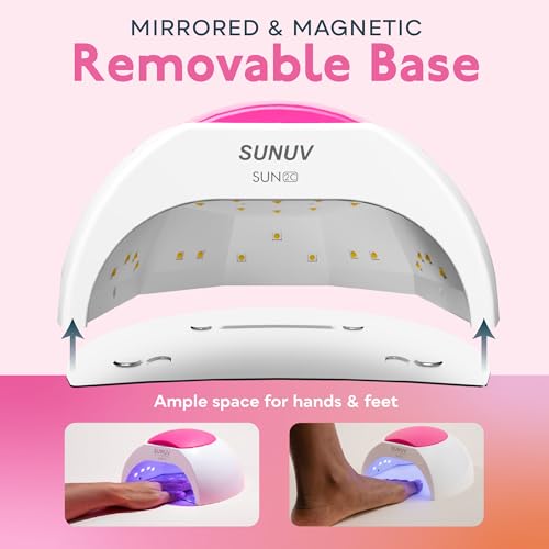 SUNUV 48W UV Light for Nails, 15ml Top and Base Coat Gel Polish Set Home and Salon Use SUN2C Pink