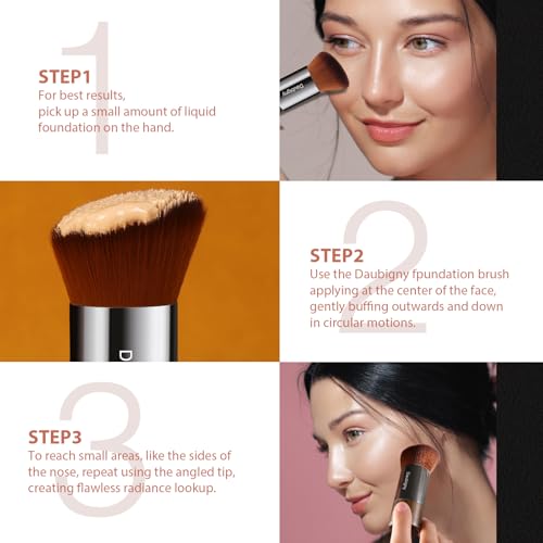 Daubigny Foundation Brush for Liquid Makeup, Self Tanner Brush Flat Top Kabuki Professional Makeup Brushes Blending Mineral Powder Buffing Stippling Makeup Tools