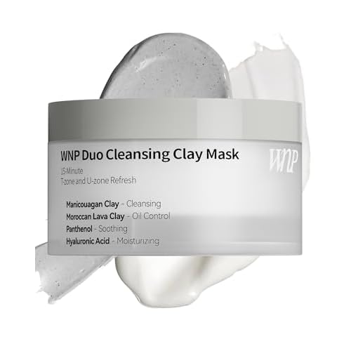 WNP Duo Cleansing Clay Mask with Niacinamide & Hyaluronic Acid ? Deep Pore Cleanser for T-Zone & U-Zone, Blackhead Remover, Hydrating & Oil-Control Face Mask, 3.53oz