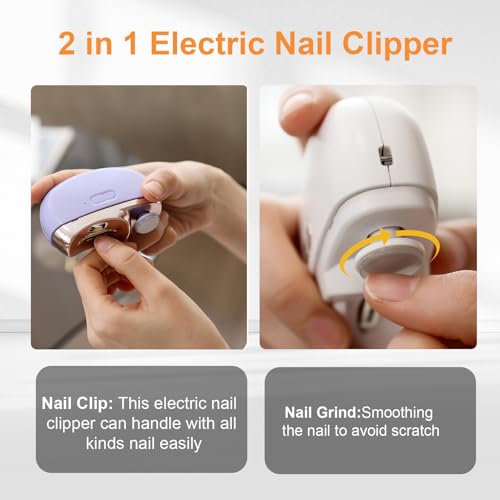 Easyclip Smart Nail Clipper - 3 in 1 Smart Electric Nail Clippers for Seniors, Baby and Adults,Polishing Clipper with LED Light,Suitable for Fingernail Toenails(White)