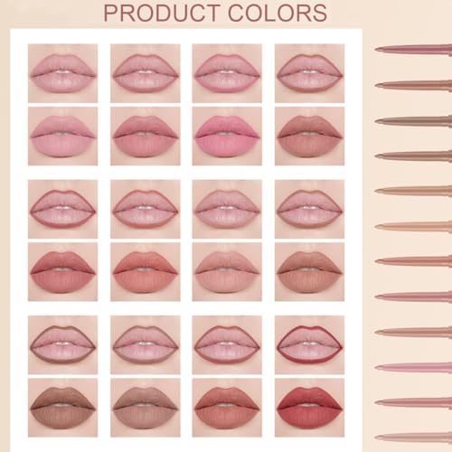 12PCS Creamy Matte Lip Liner Pencil Set, Waterproof Long Lasting Color Lipstick,Soft Pink, Lip Filler Liner,Perfect Pout Gel Makeup Kit for Women