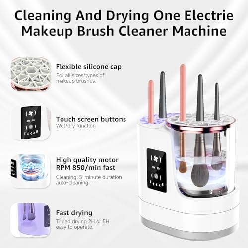 3-in-1 Electric Makeup Brush Cleaner and Dryer, Automatic Brush Cleaning Machine with Dual-Direction Deep Cleaning & Adjustable Drying, Portable USB Cosmetic Tool for All Size Brushes and Sponges