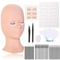 Lash Extension Practice Kit, Eyelash Extension Training Kit for Beginners, Professional Eyelash Mannequin Head Set with Lash Fan, Lash Shampoo, Glue Rings and Lash Mirror (Lashes Kit-with eye)