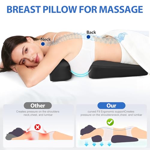 Breast Pillow for Sleeping, Bolster T-Wedge Cushion Massage for Bust Sizes(AA-D), Comfort Bolster Wedge, Chest Massage Table Prone Pillow for SPA by KONOVOLY(Black)