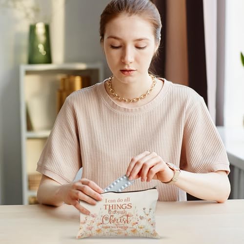 24 Pcs Christian Floral Makeup Bags Bulk for Women Bible Verse Cosmetic Bags with Zipper Inspirational Wildflower Canvas Travel Pouch Christian Gifts for Motivational Cosmetics Organizer Supplies