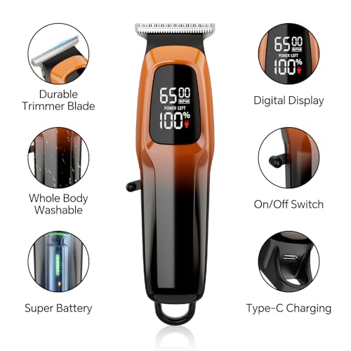 Professional Hair & Beard Trimmer, Electric Hair Clippers for Men, Cordless Clipper and Trimmer Set, Zero Gapped (Orange)