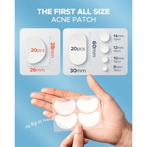 LitBear Large Acne Pimple Patches, 6 Sizes 100 Patches for Large Breakouts, Acne Patches for Face, Chin or Body, Acne Spot Patch with Tea Tree & Calendula Oil, Hydrocolloid Bandages for Acne Skin