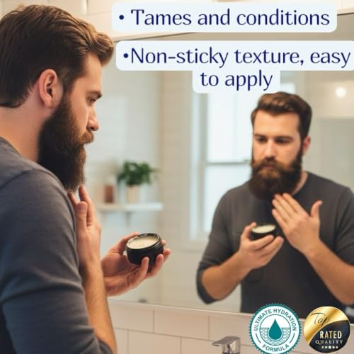 Beard Balm for Men, Cologne and Sandalwood Scent, natural growth Moustache Wax with Argan, Jojoba, Castor Oil, 50g