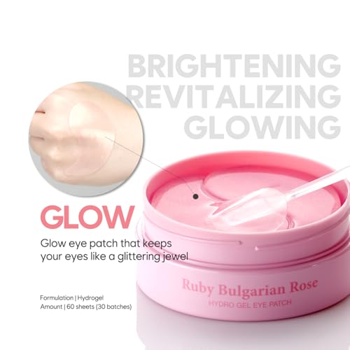 Koelf Ruby & Bulgarian Rose Hydrogel Eye Patch 60ea (30pairs) - Soothing, Hydrating Eye Mask with Rose Water, Green Tea and Yuja for Brighter Under Eye, for Puffy Eyes, Eye Bags