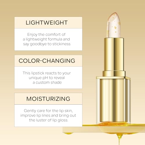 Transferproof Color Changing Lipstick, Gold Crystal Ph Color Changing Lipstick, Long Lasting Moisturizing Gold Foil Glossy Shine Lip Gloss-2PCS