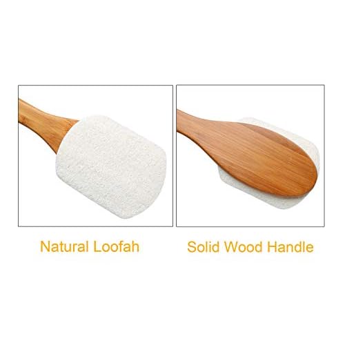 Leotruny 100% Natural Exfoliating Loofah with Long Wooden Handle Shower Back Brush (Off-White (2 Pack))