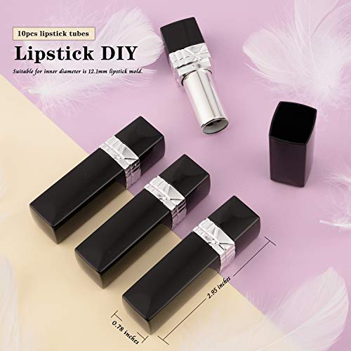 Allwon 10Pcs Black Empty Lipstick Tubes DIY Lip Balm Container (Rectangle Tube)