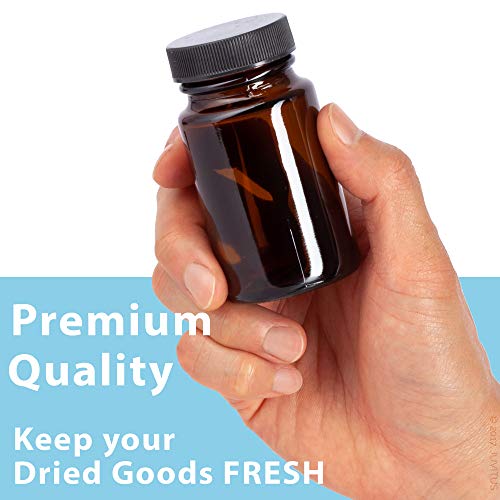 JUVITUS (24 pack) 2.5 oz / 75 ml Amber Glass Packer Bottle with Black Ribbed Lid