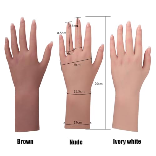 Realistic Life Size Silicone Female Hand Mannequin for Jewelry Display Nail Art Practice Photography Flexible Fingers Durable Lifelike Fake Hand Model (Left Hand Without Skeleton, Nude)