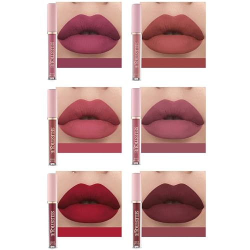 Matte Liquid Lipstick For Women, Set of 6 Colors from Nude to Dark Red, Waterproof Matte Lipstick Long Lasting, Non-Sticky and Fade-Resistant Formula ? Lip Makeup Kit for Long Lasting Style, 6 pcs