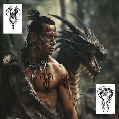 AWLEE Dragon Temporary Tattoos, 10 Sheets Large Realistic Waterproof Fake Tattoos for Men & Women ? Body Chest Arm Festival Party Music Event