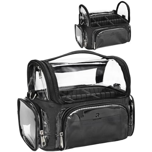 Makeup Brush Bag, Clear Makeup Brush Holder Professional Makeup Artist Travel Case Waterproof Cosmetic Organizer Bag, Full Open Easy to Access, with Adjustable Shoulder Strap and Dividers
