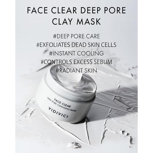 VIDIVICI Korean Deep Pore-Cleansing Clay Mask ? Gently Exfoliates & Soothes Oily, Sensitive Skin ? Mud Wash-Off Formula for Sebum Control, Cooling Hydration & Pore Tightening ? 3.38oz