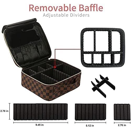 Makeup Bag,3 Pcs Brown Checkered Bags Set,Portable with Adjustable Partition,Large Capacity Pouch for Travel Cosmetic Organizer, Coin Purse, Waterproof, Toiletries,Designer for Gift,Checkered