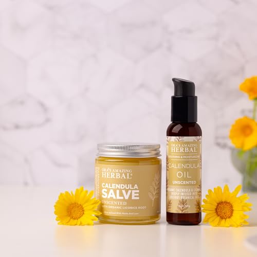 Ora's Amazing Herbal Calendula Skin Salve and Oil Set, Organic Licorice Skincare Balm, Responsibly Sourced Beeswax, 4 oz salve with 2 oz oil