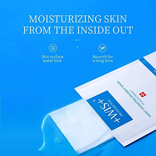 WIS Intensive Hydrating Smoothing Face Facial Sheet Mask 10 Packs, Deeply Moisturizing with Hyaluronic Acid-Witch Hazel for Oil Control & Shrink Pores-Firming & Anti Aging for Men£¦Women