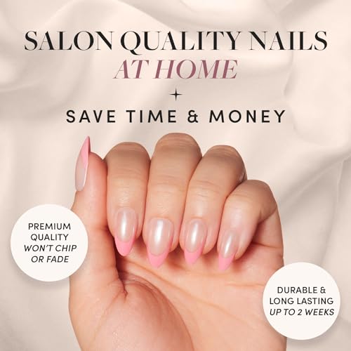Glamnetic Press-On Nails - Bubble Gum Glaze | Super Strong Brush On Nail Glue & Press-On Nail Remover | Glazed Short Almond Pink French Tip Nails | 15 Sizes - 30 Nail Kit with Glue and Remover