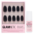 Glamnetic Press On Nails & Brush On Nail Glue Bundle - Boba | Opaque Black Short Almond Nails, Reusable | 12 Sizes - 24 Nail Kit