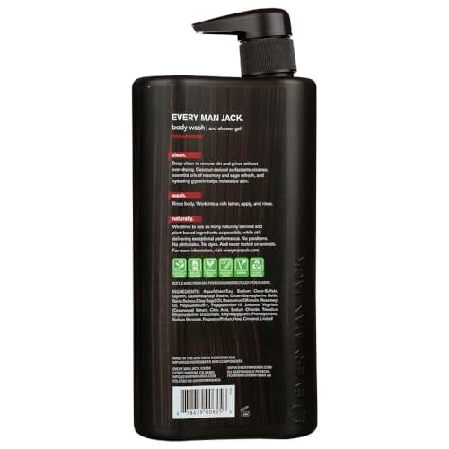 Every Man Jack Men's Body Wash - | 33-ounce Twin Pack - 2 Bottles Included | Naturally Derived, Parabens-free, Pthalate-free, Dye-free, and Certified Cruelty Free (Cedarwood)